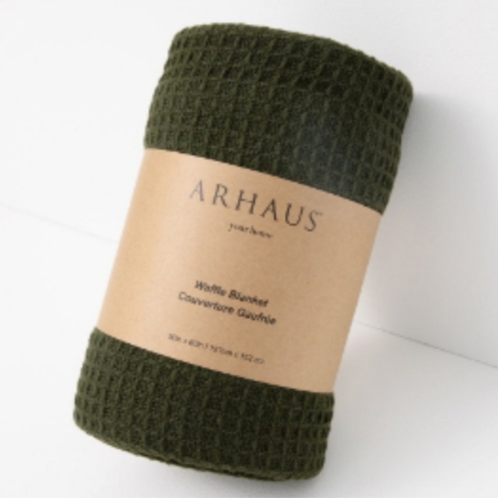 Arhaus waffle knit throw blanket